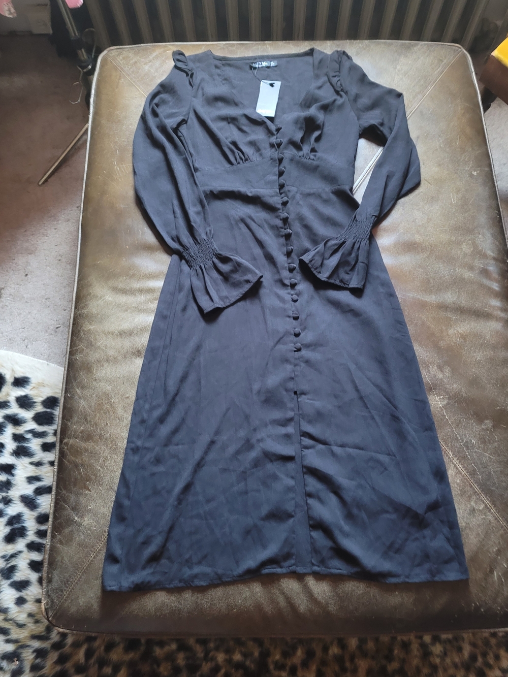 Nasty Gal Button Front Ruffle Midi Dress Size 2 NWT
